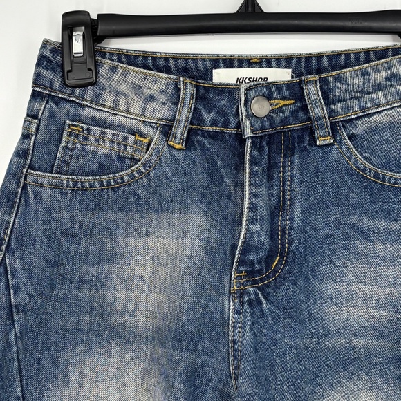 KKSHOP Womens Small XS 160/64A Bermuda Jean Shorts Wide Leg Blue Denim 5-Pocket - Picture 2 of 11